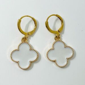 White Quatrefoil Drop Dangle Earrings Casual Huggie Clover Jewelry